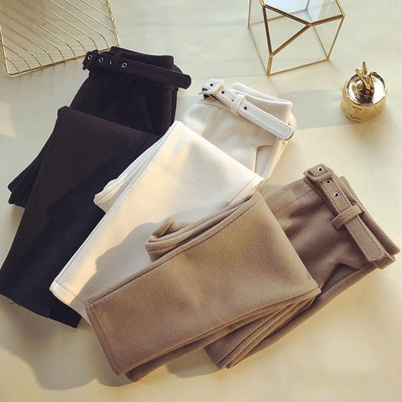 casual women woolen Pants winter OL style femme pencil pants high waist women's Harem trousers for work 201031