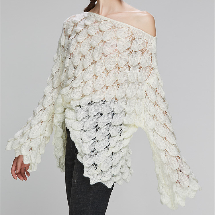adohon Elegant Sweater Women Casual Fashion Loose Women Sweaters and Pullovers Cute 3D White Jumper Sueter Mujer Slash neck 201221