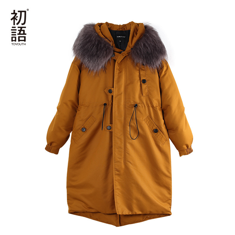 Toyouth Women's Down Jacket Winter Female Jacket Thicking Fur Hooded Oversize Parka Coat Long 90% Outwear White Duck Down Jacket 201029