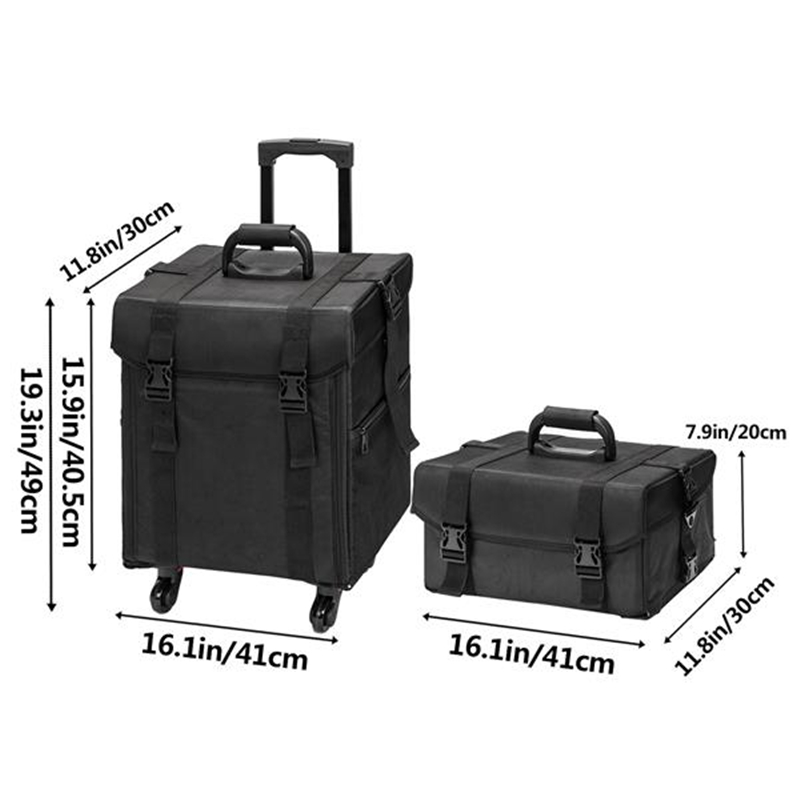 Makeup Train Cases 2-in-1 Professional Artist Travel Storage Cosmetic Case Make Up With Drawbar Black Suitcase Beauty Luggage Bag