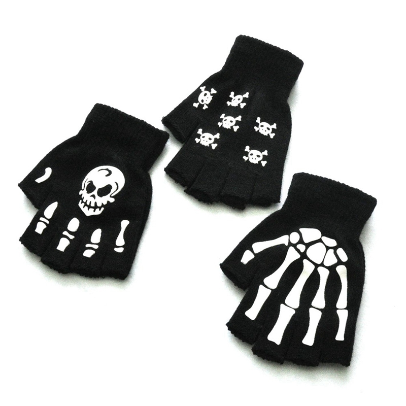 

Halloween Style Horror Skull Claw Bone Skeleton Half Novelty Unisex Mitten Gloves Winter Hand Warmer
