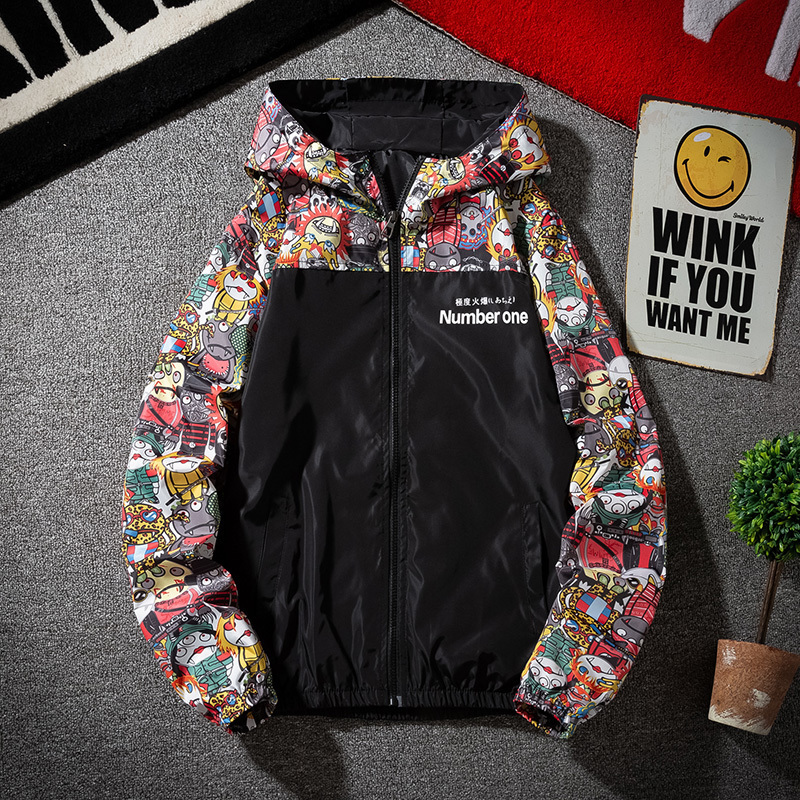 New Winbreaker Mens Casual Hoodies Jackets Printed Clothes Men's Hooded Windbreaker Male Outwear Streetwear T200117