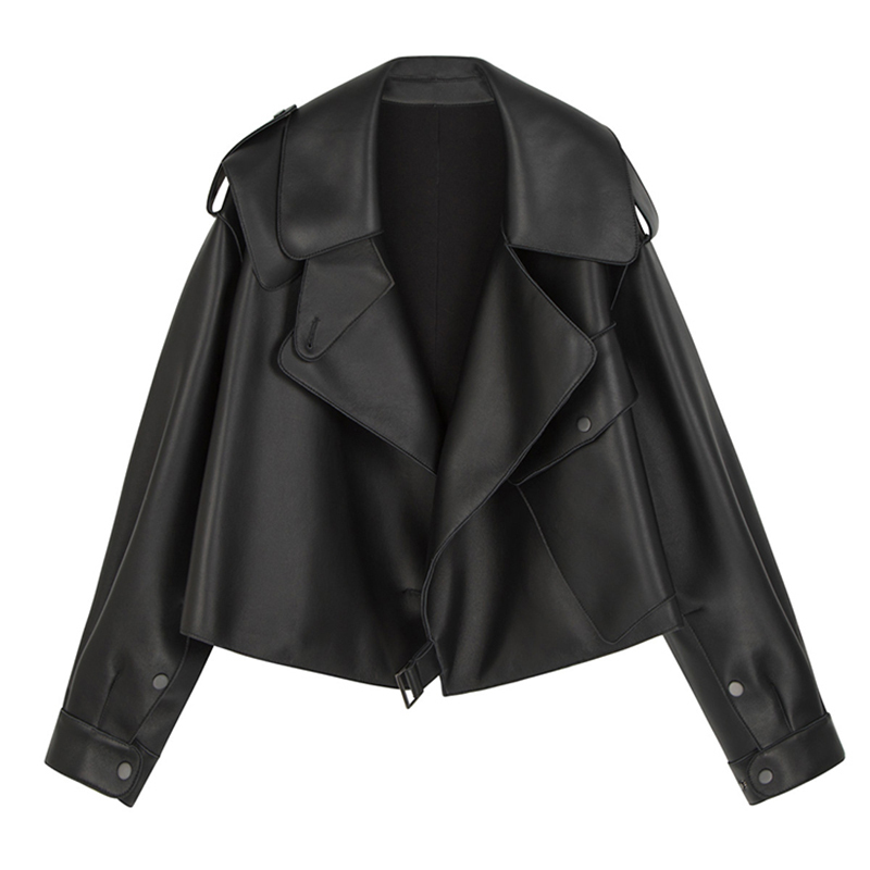 Nerazzurri Spring black leather jacket women Oversized pu leather new fashion women jackets Plus size faux leather coat 6xl 201226