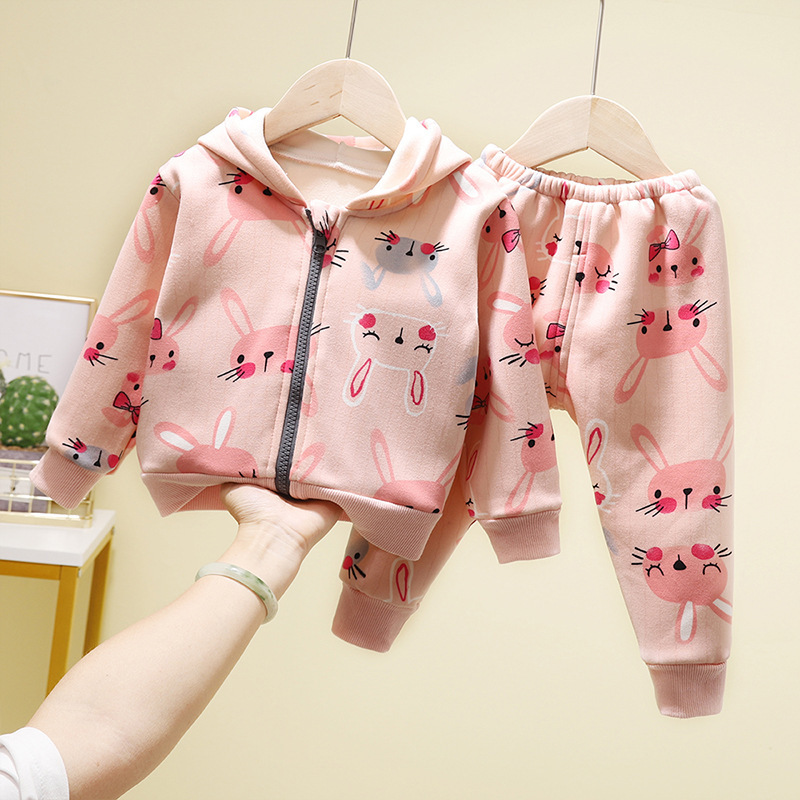 Children Spring Autumn Sports Clothes Set Boys Girls Plus Fleece Hoodies Pants Outfit Baby Kids Cardigan Jacket Clothing SetX1019