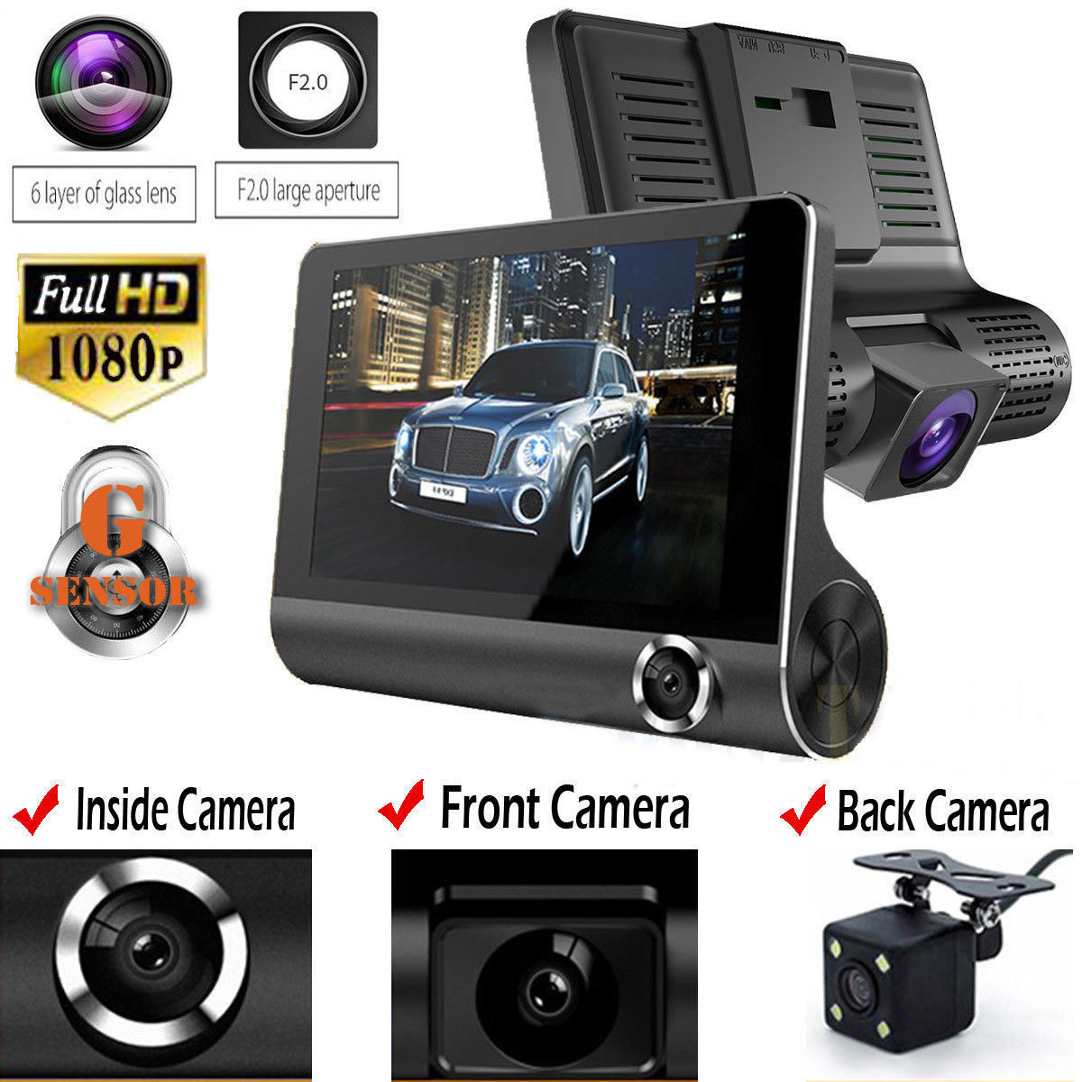 Original 4'' Car Dvr Camera Video Recorder Rear View Auto Registrator Ith Two Cameras Dash Cam Dvrs Dual Lens New Arrive