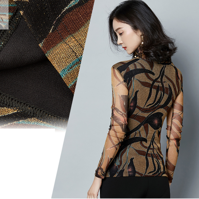 Blusas Mujer 19 New Autumn Women Clothes Tops Bright Silk Casual Long Sleeve Turtleneck Printed Blouse Women Shirts 7696 50 201028