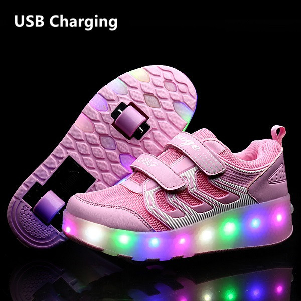 Two Wheels USB Charging Sneakers Red Led Light Roller Skate Shoes for Children Kids Led Shoes Boys Girls Shoes Light Up Unisex