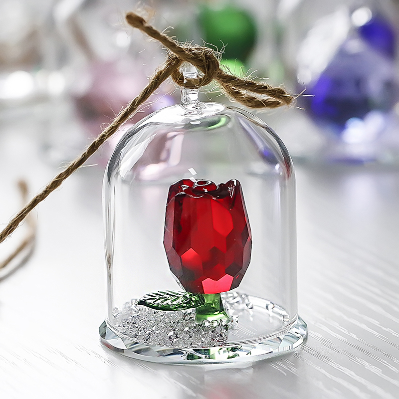 H&D 12 Styles Crystal Red Flower Figurines Spring Bouquet Sculpture Ornament Souvenir Collectible Gift Home Decor Wedding Favors T200710