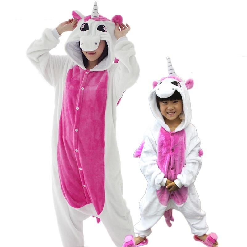 Kigurumi Adult Unicorn onesie pajamas Flannel Anime Pijama Girl boy Cosplay Warm Sleepwear Hooded Homewear Women Animal Pajama 201113