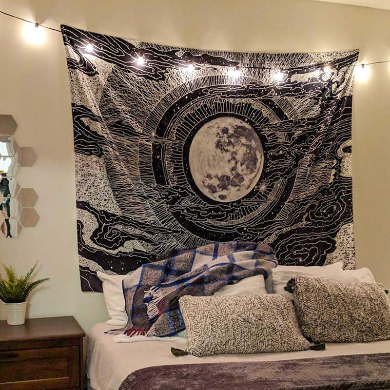 Seven Stars Moon and Star Tapestry macrame wall hanging Psychedelic Mountain mandala tapestry boho decor hippie wall carpet LJ201128