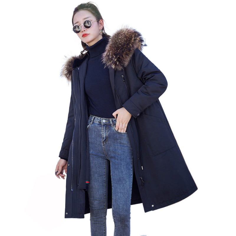 Parka Overcoat Women's Mid-length Raccoon Rabbit Detachable Liner Nick Winter Coat Women Real Fur 201031