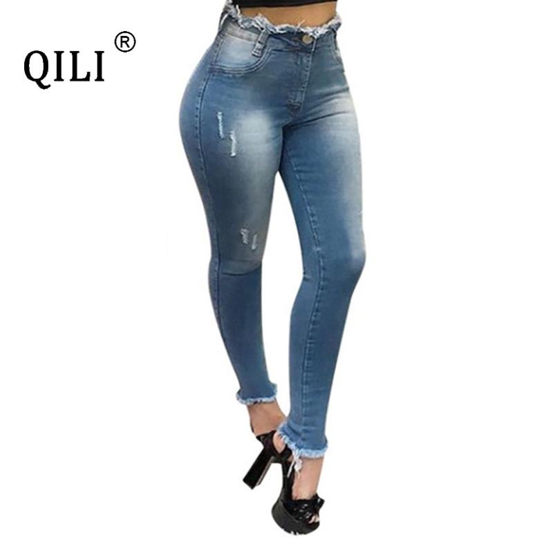 QILI Women Denim Pants Plus Size Trousers Blue Medium Scratched Pencil Pants Mid Waist Skinny Long Womens Office Trousers
QILI Women Denim Pants Plus Size Trousers Blue Medium Scratched Pencil Pants Mid Waist Skinny Long Womens Office Trousers
