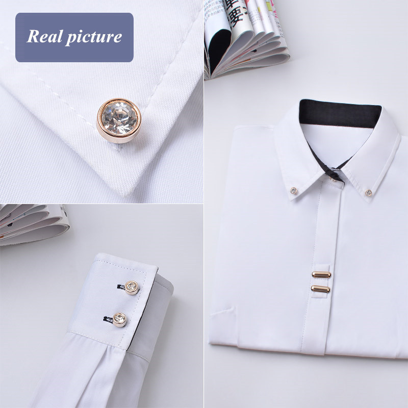 Fashion Clothes OL Women Long Sleeve Shirt Black White Slim Patchwork Sequined Cotton Blouse Office Ladies Plus Size Formal Tops 201130