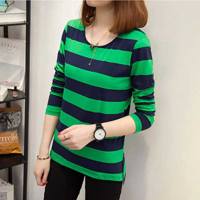 Women Spring Summer Style Casual Shirts Lady Long Sleeve Tops T-shirts Girls Casual Striped Tees Shirs DF2015 201029