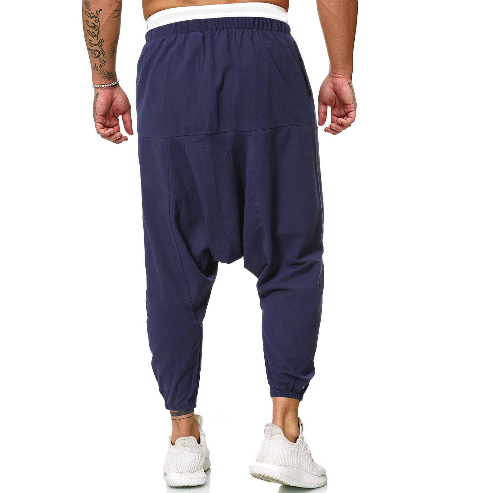 Men Linen Cross-Pants Mens Baggy Harem Pants Men Solid Black Trousers Male HipHop Joggers Man Streetwear Wide Legs Pants 201027
