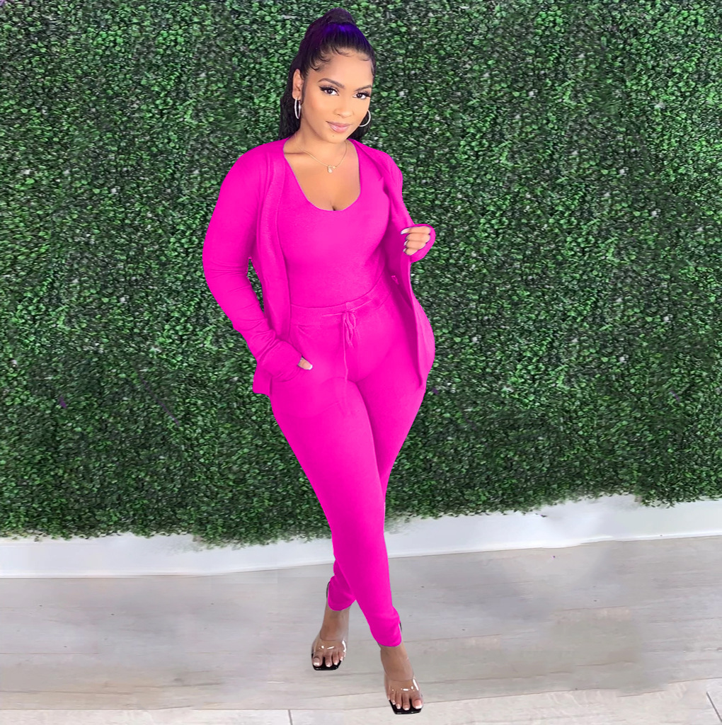 Pants Spot 2023 European American spring autumn women's fashion casual solid color sports jacket and vest three-piece suit