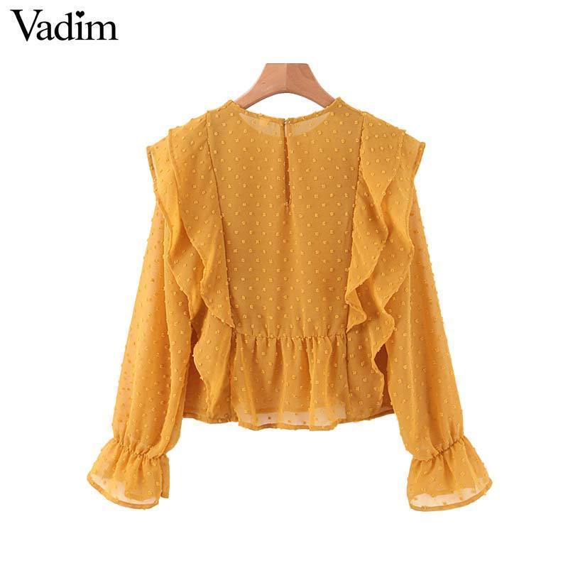 women sweet chic ruffles pink orange blouse O neck long sleeve office wear shirt female stylish tops blusas LB610 T200322