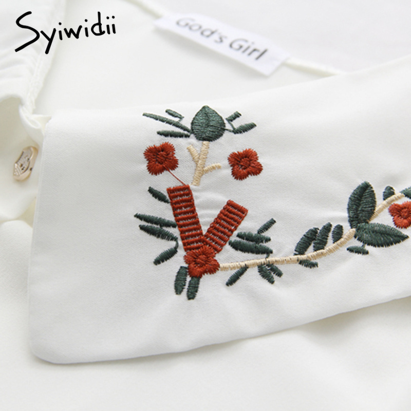 Vintage Embroidery Floral Blouses for Women Shirts 2021 Spring Chiffon Blouse White Black Lantern Long Sleeve Shirts Cute 90s 201125