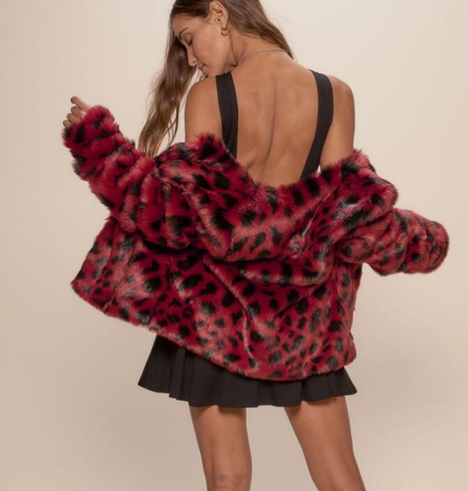 New Short Red Spots Girls Leopard Print Jacket Winter Party Outfit Cheap Stock
