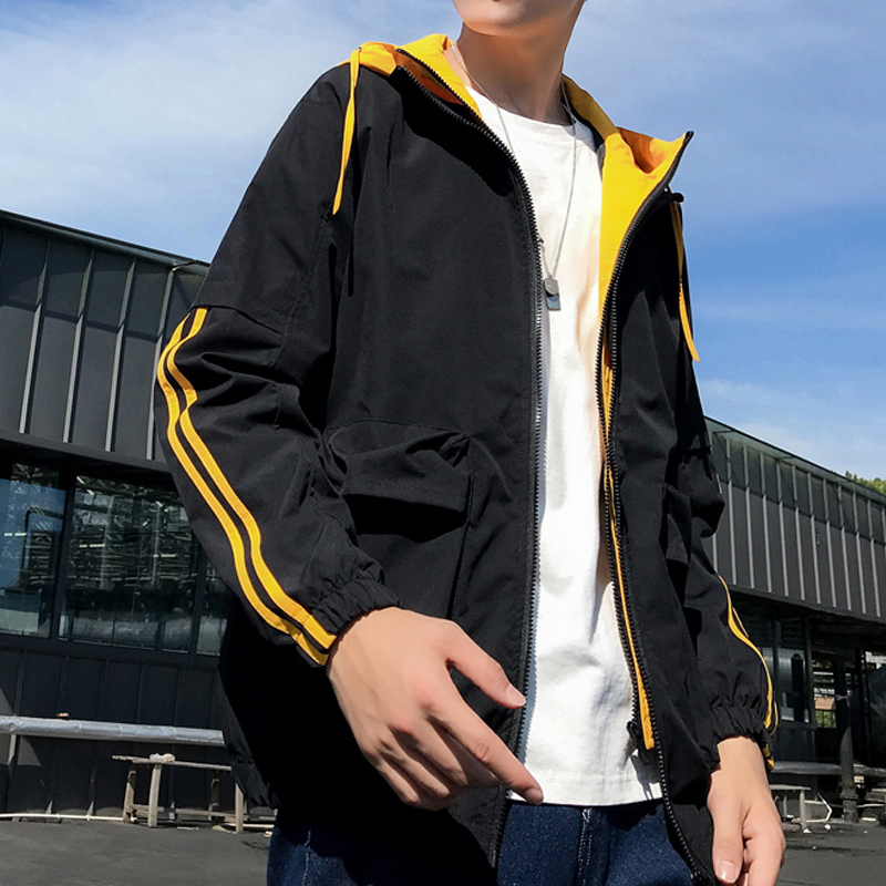 Spring Autumn Jacket Mens Hooded Windbreaker Jacket Casual Solid Loose Hoodie Jacket Coats Streetwear Man 201127