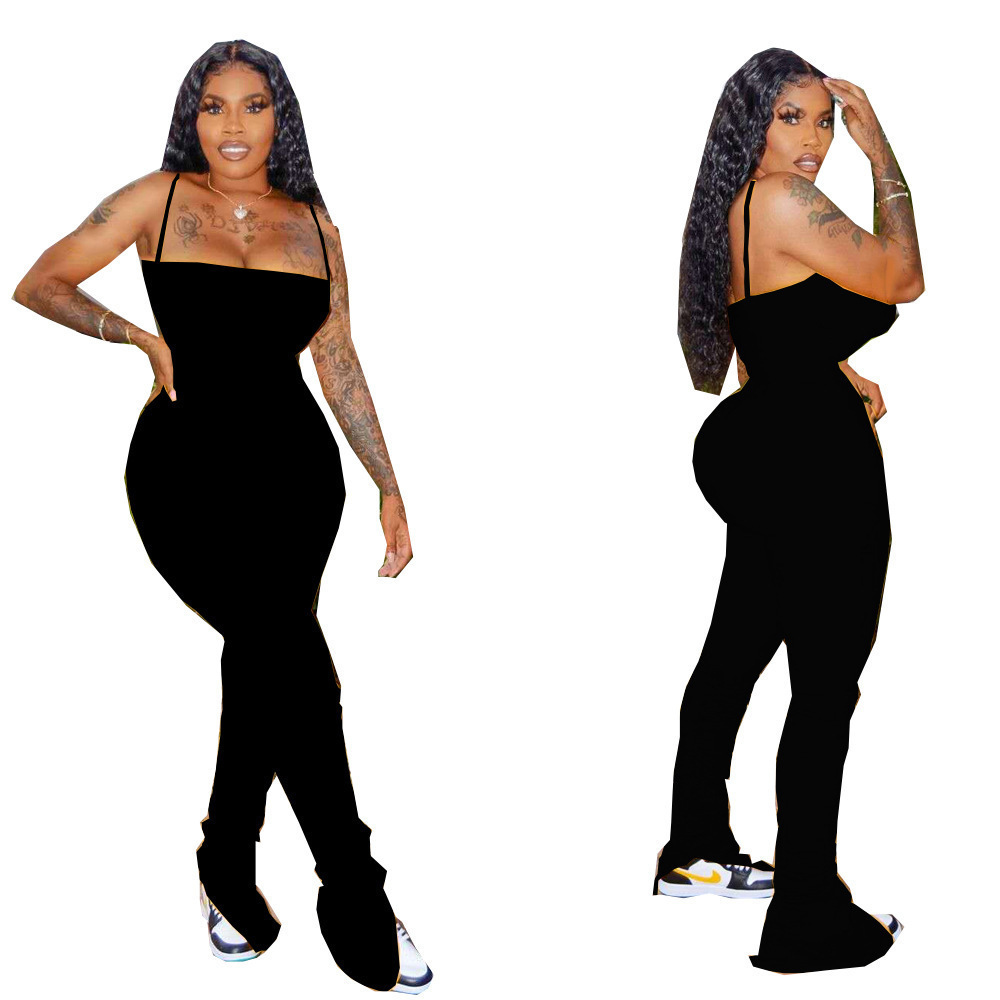 ZOOEFFBB Sexy Bodycon Rompers Women Jumpsuit Summer Backless Body Overalls One Peice Club Outfits Ruched Stacked Leggings Pants T200509