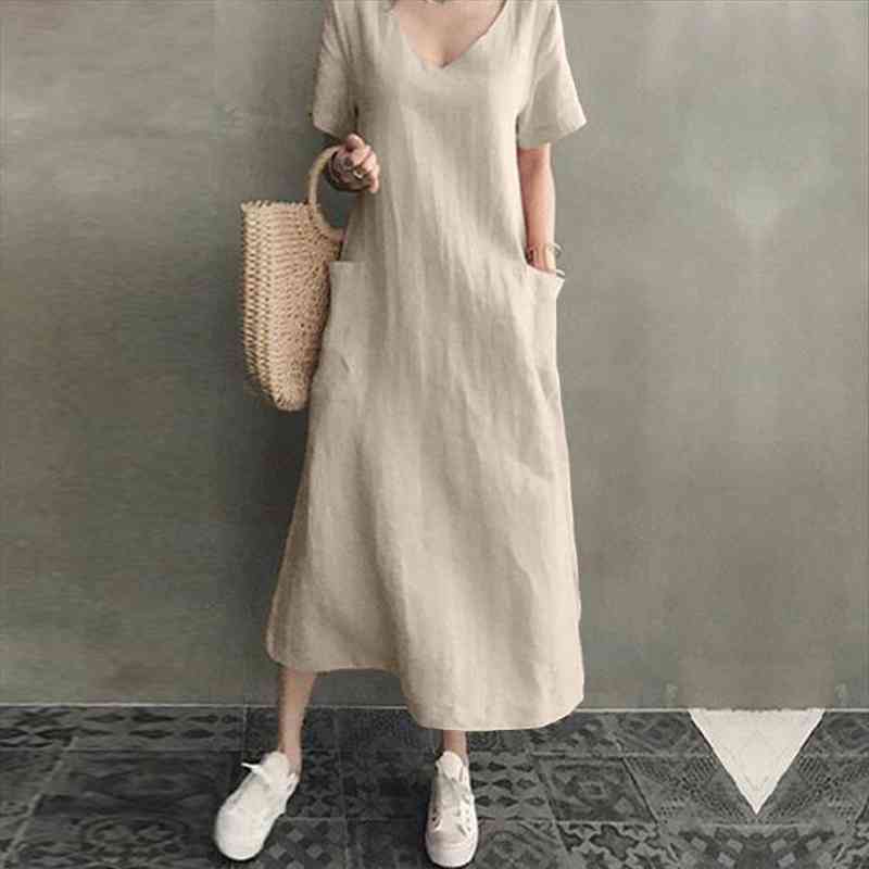 women long maxi summer dress casual cotton linen ladies big pockets beach party robe femme vestidos, Black;gray
women long maxi summer dress casual cotton linen ladies big pockets beach party robe femme vestidos, Black;gray