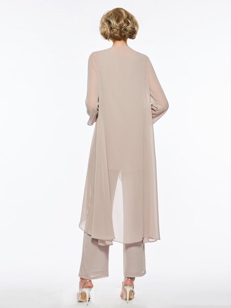 Elegant 3 Pieces Chiffon Mother Of The Bride Pant Suits With Long Jacket Wedding Guest Gowns Boho Beach Party Prom Dresses Evening Outfit