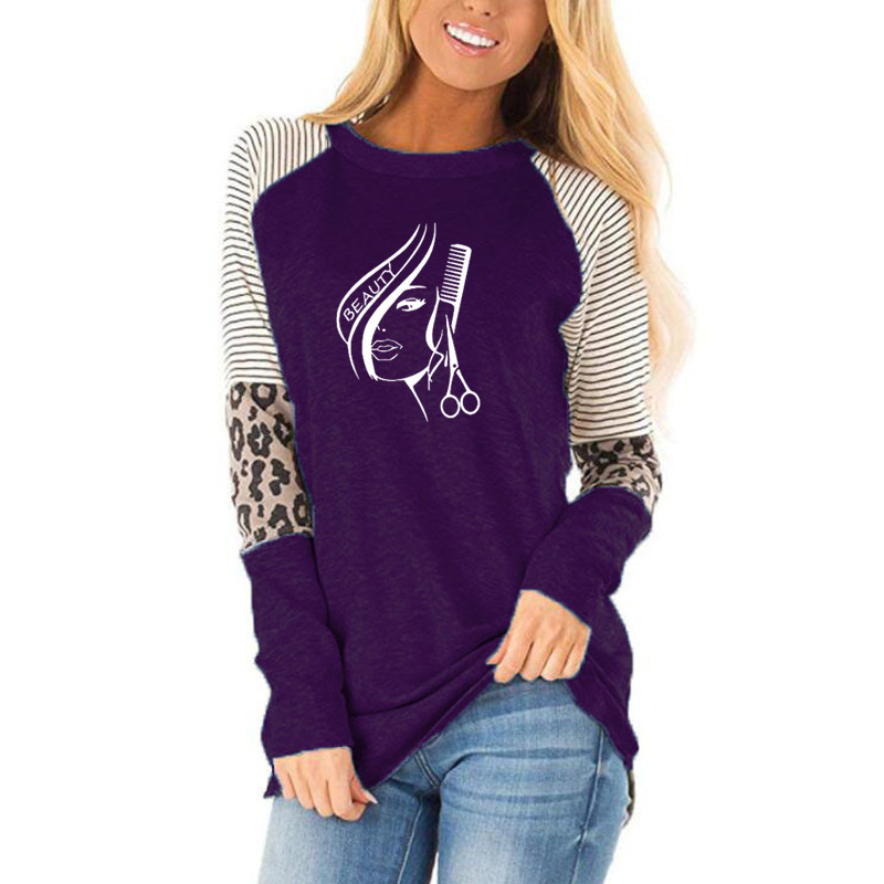 Hair Beauty Salon Barbershop Sexy Women T-Shirts Cotton Fashion Print T Shirt Long Sleeve Loose Fit Clothes Plus Size 201028