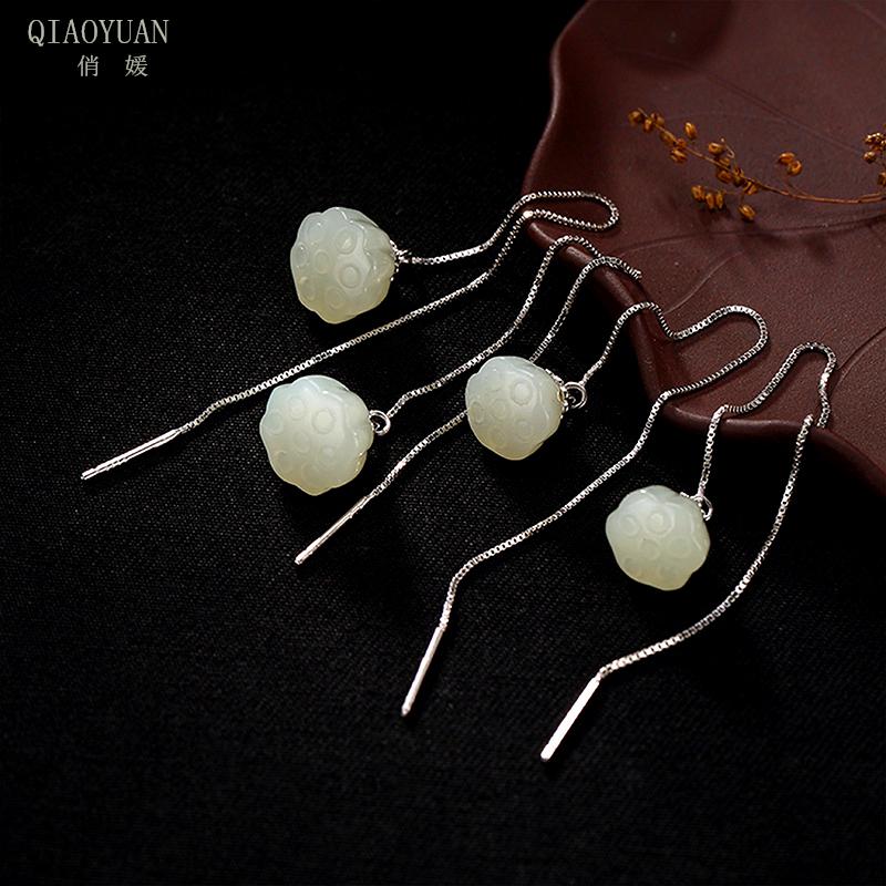 925 sterling silver earings jade earrings jewelry lotus long Lotus Natural Hetian Jade Peng Retro real gold jewelry
925 sterling silver earings jade earrings jewelry lotus long Lotus Natural Hetian Jade Peng Retro real gold jewelry