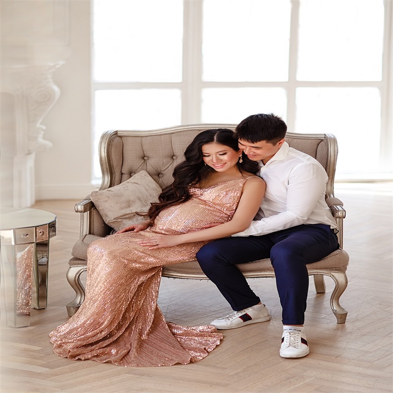 Glitter Sequins Night Gown Luxury Ruffles Bride Sleepwear Robes Custom Made Spaghetti Pregnant Dress Women Sexy Sleepwear Dresses