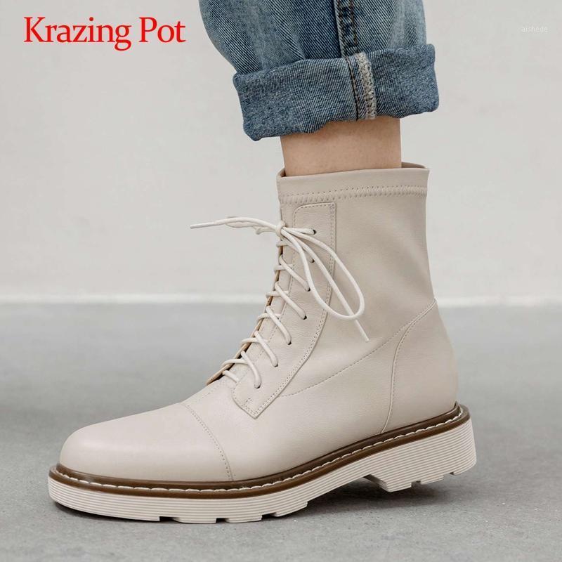 Krazing pot comfortable winter shoes genuine leather sewing round toe thick med heel lace up pretty girls star ankle boots L271, Black
Krazing pot comfortable winter shoes genuine leather sewing round toe thick med heel lace up pretty girls star ankle boots L271, Black