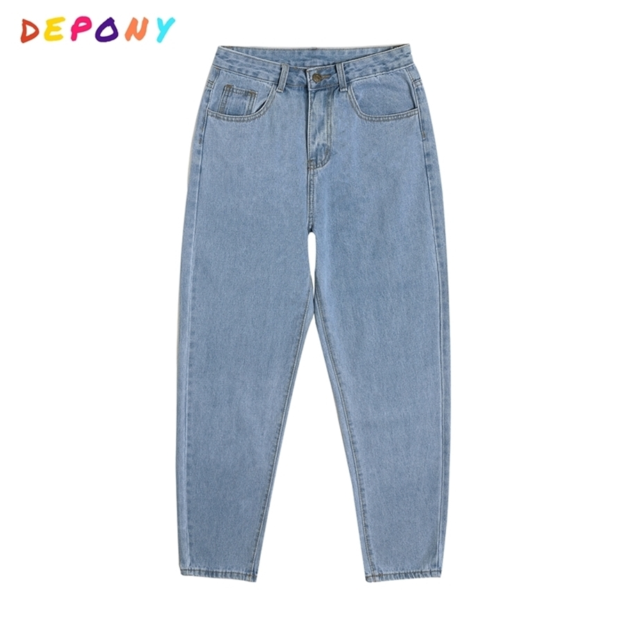 depony Light blue Full jeans mom jeans high waist women pants vintage loose plus size 210203
depony Light blue Full jeans mom jeans high waist women pants vintage loose plus size 210203