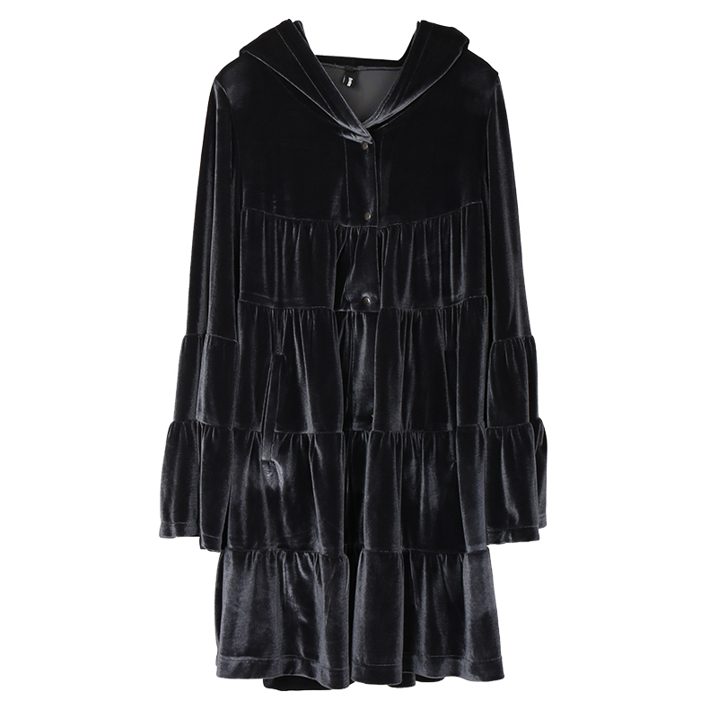 Nerazzurri Oversized velvet trench coat for women with hood flare long sleeve Spring loose clothes for women women fashion 201211