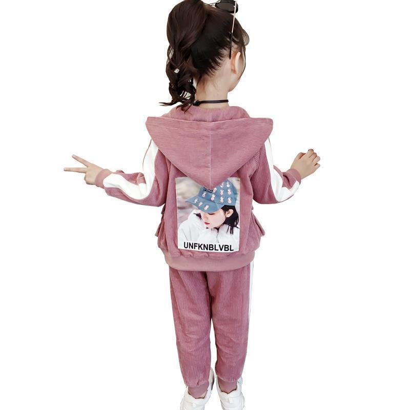 Girls Children Spring Fall Winter New 2020 Warm Girls Clothing Set 2 Pcs Little Kids Cartoon Clothes Velour Tops + Pants SuitX1019