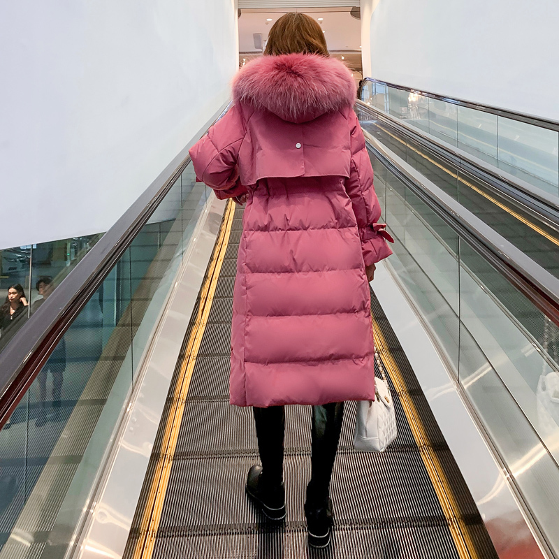 New Arrival Black/Pink Big Fur Warm Coats Parka Women Long Jackets Thick White Duck Down Ladies Jacket Down Women Warm Coat LJ201127