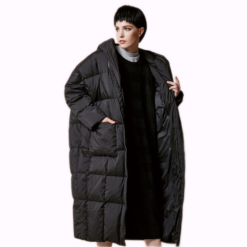 New Fashion Winter 2020 women casual loose cocoon coat thick long hooded duck down jacket warm outwear plus size 7XL Warm coat LJ201127