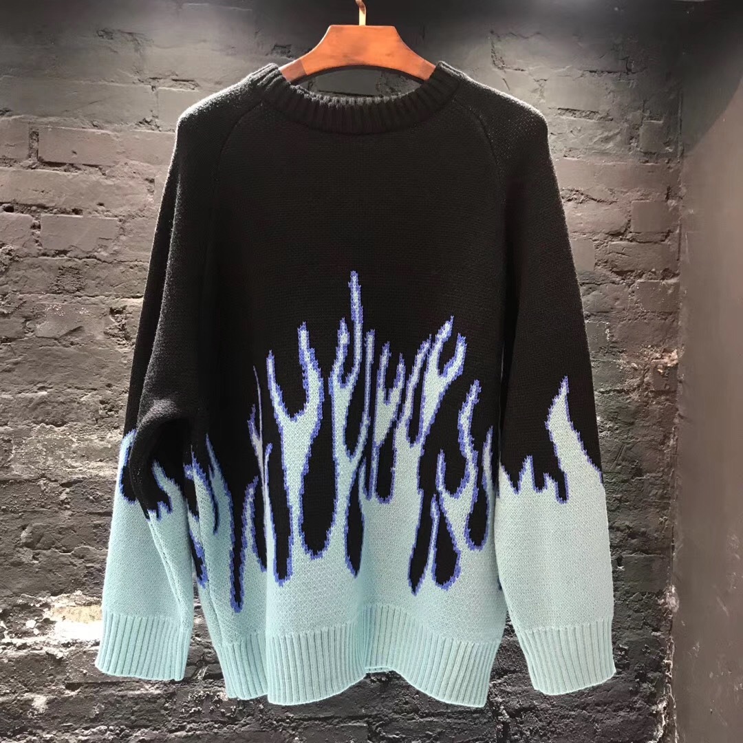 Flame Sweater for Men Women Harajuku Lazy Pullovers Sweaters Autumn and Winter Hip Hop Oversized Knitting Pullover Top 200929