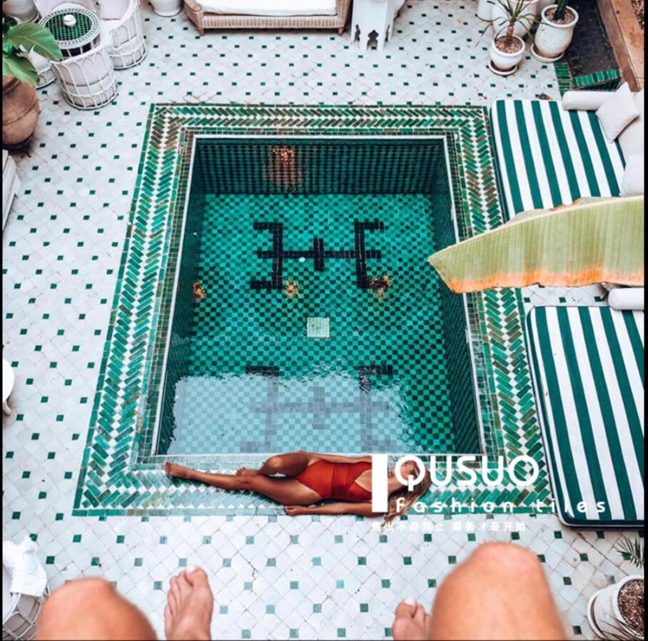 Carreaux verts mur de cuisine de restaurant de toilette nordique Mingsu carrelage de sol de cour de balcon
