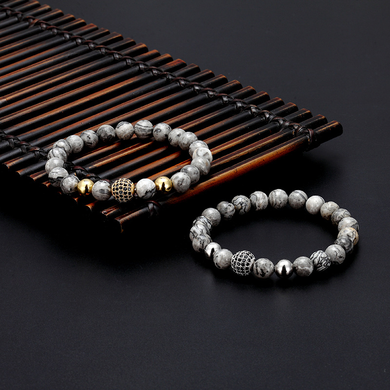 Natural Agate Stone Strands Copper Ball Charm Bracelets Jewelry for Gift