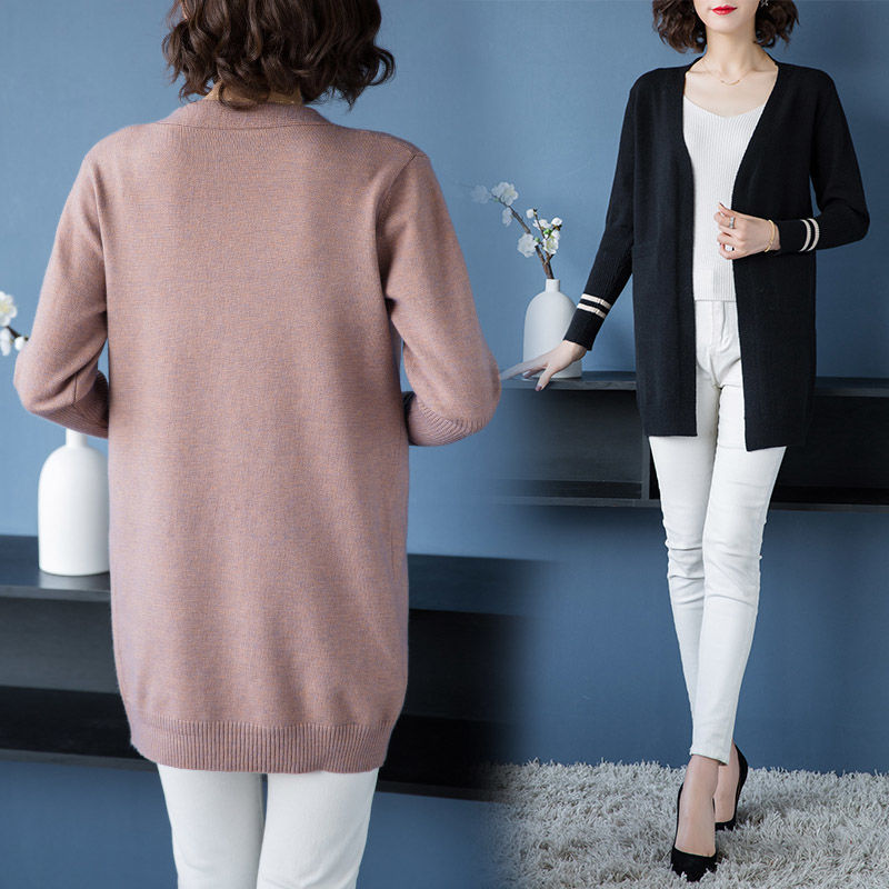 PEONFLY Plus Size Women's Cardigan Fashion Spring Long Sleeve Sweater Coat Solid Open Stitch Loose Casual Knitted Outwear 201031