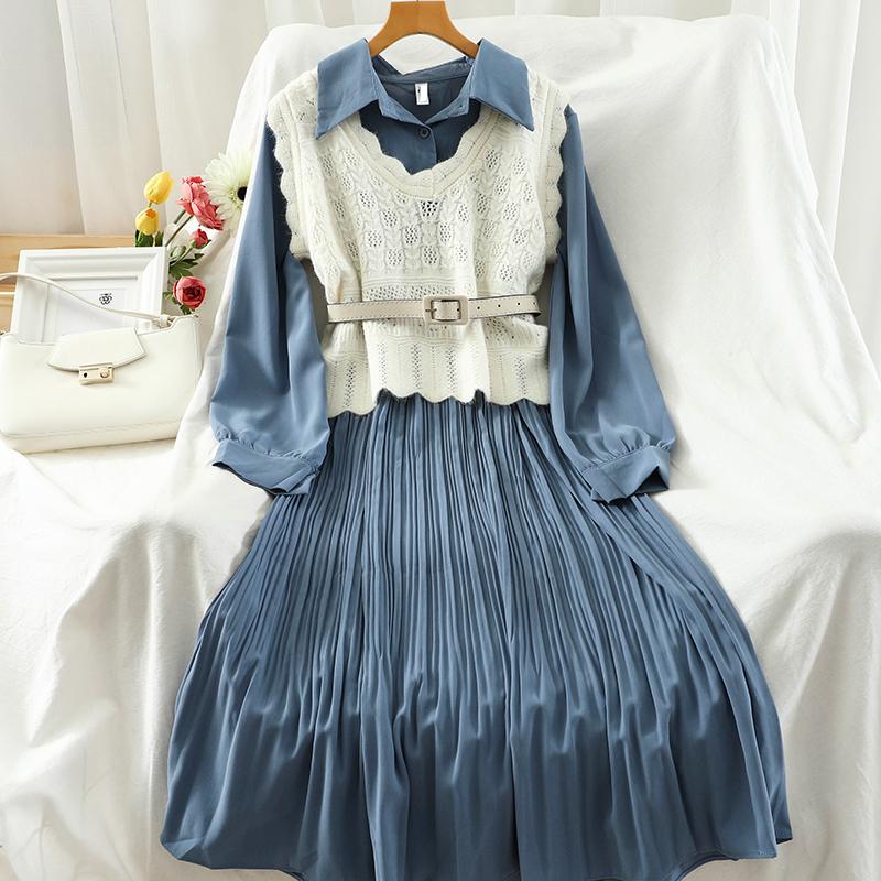 Korean Knitted vest +long-sleeved dress women 2 piece set long dress Winter elegant winter 2 piece outfits blue 2pcs
Korean Knitted vest +long-sleeved dress women 2 piece set long dress Winter elegant winter 2 piece outfits blue 2pcs