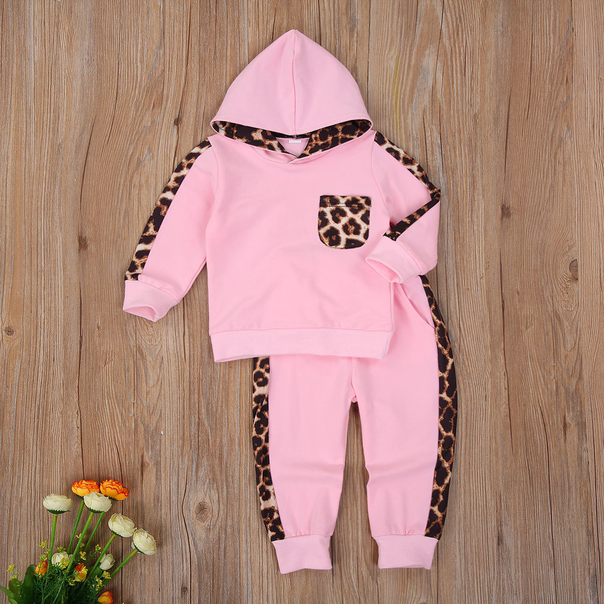 2020 New Kids Baby Girls Clothes Set Autumn Long Sleeve Leopard Hoodies Tops + Sweatpants Sets Casual Kids Tracksuits 1-6YX1019