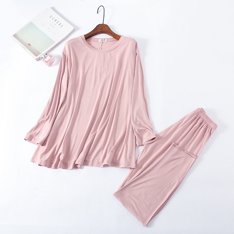 Wholesale Pajamas Women Soft Modal Pyjamas Femme Round Neck Sleepwear 2pcs Autumn Spring Loose Casualwear Big Size Home Clothing 210203, Black as chart
Wholesale Pajamas Women Soft Modal Pyjamas Femme Round Neck Sleepwear 2pcs Autumn Spring Loose Casualwear Big Size Home Clothing 210203, Black as chart