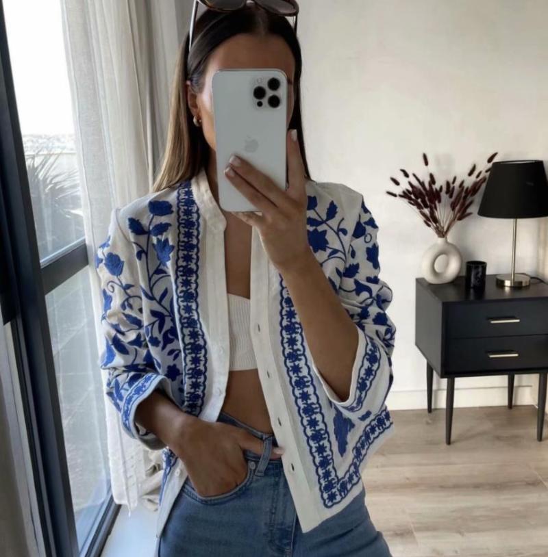 Women's Blouses Women's & Shirts 2022 Elegant Womens Autumn Blouse Coat Fashion Linen Embroidered Floral Vintage Women Shirt Long