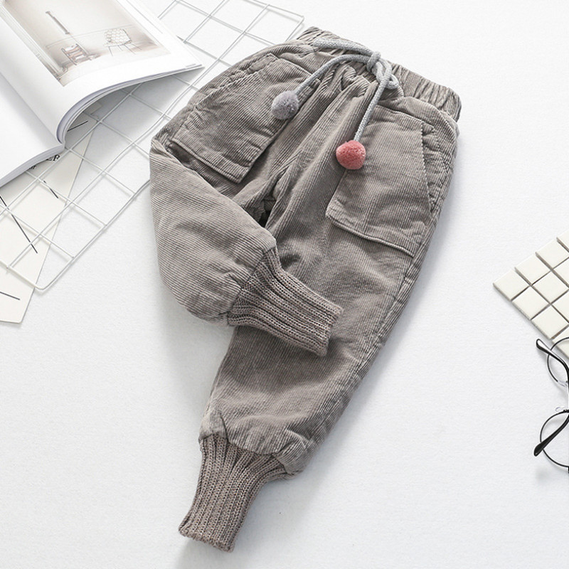 Girls Childern Plus Velvet Thickening Corduroy Pants Kids Fleece Pants 90- Teenager Girls Pocket Warm Trousers High Quality LJ201019
