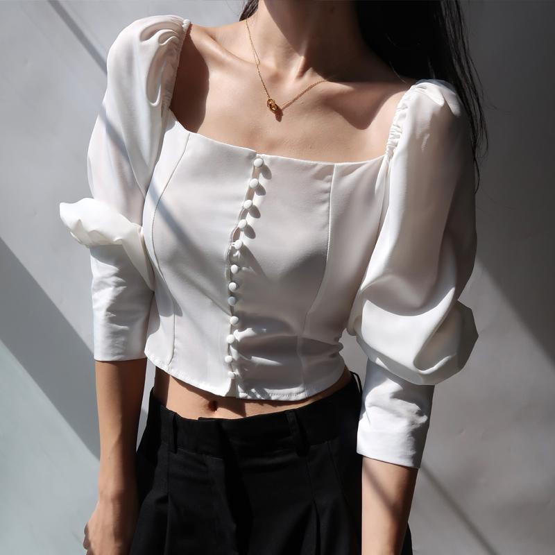 Europe French Square Collar Single-breasted Long-sleeved Short Shirt Autumn Puff Sleeve Slim Blouse Shirt For Women CJIB, White
Europe French Square Collar Single-breasted Long-sleeved Short Shirt Autumn Puff Sleeve Slim Blouse Shirt For Women CJIB, White