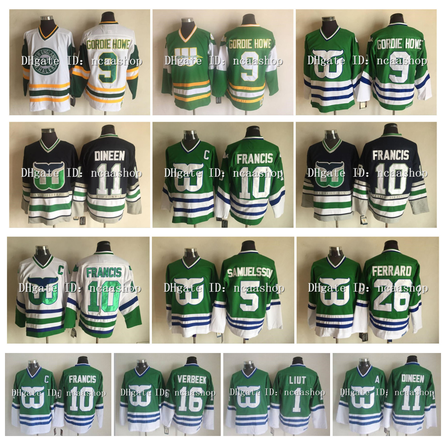 CCM Vintage Hartford Whalers Hockey Jersey 9 Gordie Howe 10 Ron Francis 1 Mike Liut 11 Kevin Dineen 16 Patrick Verbeek 26 Ray Ferraro 5 Ulf Samuelsson Green White, As pic
CCM Vintage Hartford Whalers Hockey Jersey 9 Gordie Howe 10 Ron Francis 1 Mike Liut 11 Kevin Dineen 16 Patrick Verbeek 26 Ray Ferraro 5 Ulf Samuelsson Green White, As pic
