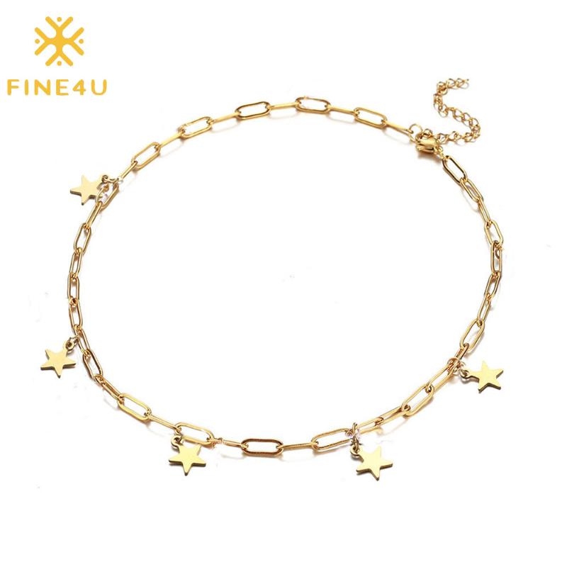 Chokers FINE4U N771 Star Choker Necklace Gold Color Dainty Paperclip Chain For Teen Girls Gift
Chokers FINE4U N771 Star Choker Necklace Gold Color Dainty Paperclip Chain For Teen Girls Gift