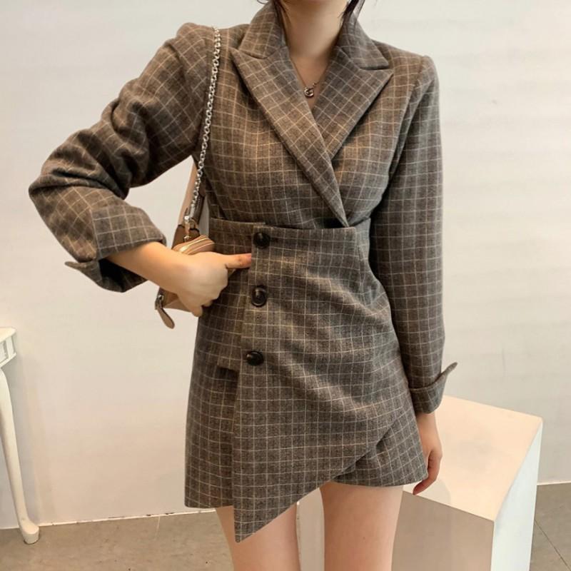 Irregular Women New Fashion Notched Collar Single Breasted Slim Dress 2020 Autumn Plaid Office Party Dresses, Photo color 
Irregular Women New Fashion Notched Collar Single Breasted Slim Dress 2020 Autumn Plaid Office Party Dresses, Photo color