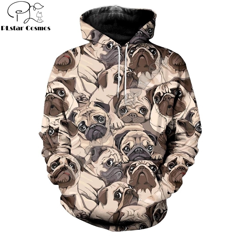 PLstar Cosmos Drop shipping Fashion Mens hoodies 3D Printed animal Cartoon Pug Hoodie Harajuku streetwear sudadera hombre 201020